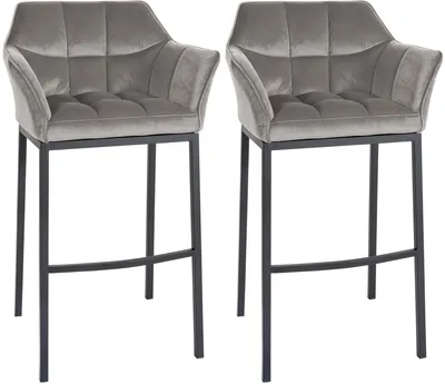 Produktbild von CLP 2er Set Barhocker Damaso Samtbezug Vierfußgestell Metall bis 240 kg belastbar grau Material Gestell Metall matt schwarz