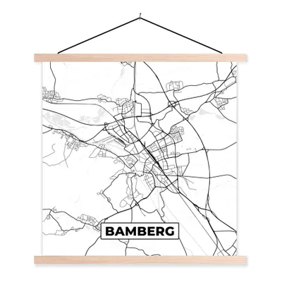 Produktbild von MuchoWow® Textilposter Bamberg - Karte - Stadtplan 40x40 cm mit holzfarbenen Rahmen - Posterleiste