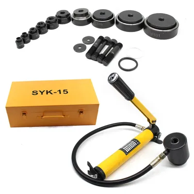 Produktbild von Hydraulischer Lochschneider, 15 Tonnen Kapazität, vielseitige Stanzwerkzeuge, Gelb