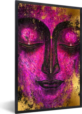 Produktbild von MuchoWow® MuchoWow® Gerahmtes Poster Buddha - Gesicht - Lila 40x60 cm - Poster mit zchwarzem Bilderrahmen - Papierdruck - Wandbilder