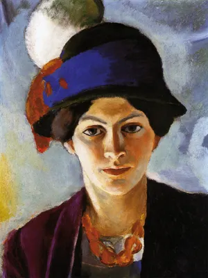 Produktbild von August Macke Kunstdruck Bild - Porträt Der Frau Des Künstlers Mit Hut, 1909 (80 x 60 cm)
