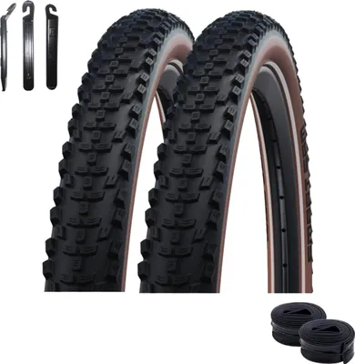 Produktbild von 2 x Schwalbe Smart Sam Fahrradreifen Performance Bronze 57-622 ( 29 x 2,25 ) + 2 x AV19 Schwalbe Schläuche inkl. Reifenheber