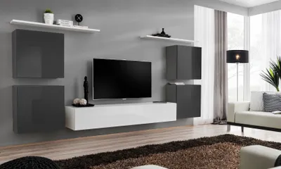 Zdjęcie produktu dla Ściana do salonu RIONATA 4 - grafit / biel
