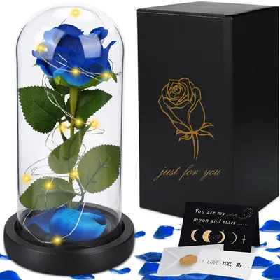 Ewige Rose im Glas mit LED-Licht, Kunstblume, 1 Stück