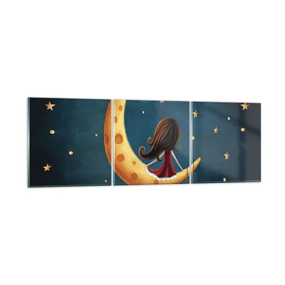 Produktbild von Bilder auf glas - 3 Teile - Kinder Mädchen Mond - 150x50cm - Glasbilder - Wandbilder - Bilder - zum Aufhängen bereit - Wanddekoration aus Glas - Glas Bilder - Wandbild auf Glas - GCA150x50-4683