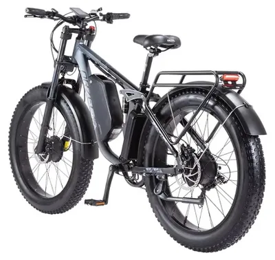 Imagen del producto de Bicicleta eléctrica - K17 - Doble motor de 2000 W - Batería de litio de 48 V y 25 Ah - Autonomía de más de 60 km - Ruedas de 66 cm con neumáticos "fatbike" de 10,2 cm de ancho - Frenos hidráulicos - Color gris
