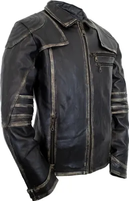 Produktbild von Herren Vintage Biker Motorrad Lederjacke Motorradjacke Rockerjacke Used Look(S)