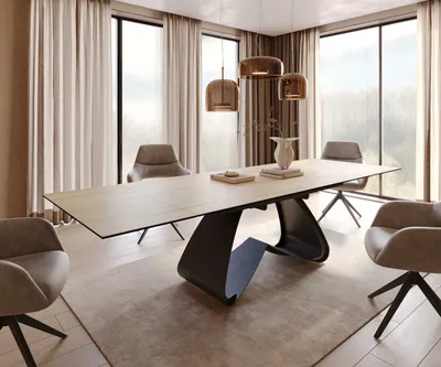 Produktbild von DELIFE Esstisch Edge 200-300x100 Keramik Laminam® Sabbia Eichefarbig W-Gestell Schwarz ausziehbar