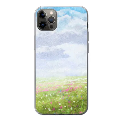Produktbild von MuchoWow® Handyhülle Schutzhülle Hülle für iPhone 12 Pro Max Aquarell - Blumen - Landschaft Silikon Softcase Handy Hülle - Hartschale