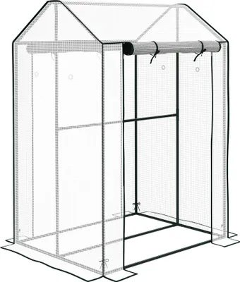Image de Outsunny Serre de jardin PE, serre de balcon, bâche renforcée 135 g/m², châssis en acier, 2 portes zippées enroulables, pour légumes plantes fleurs, intérieur et extérieur, 100 x 80 x 150 cm blanc