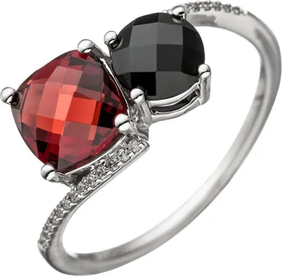 Produktbild von Ring Damenring 24 Diamanten Brillanten Granat rot Onyx schwarz 585 Gold Weißgold Innenumfang 52mm  Ø16.6mm