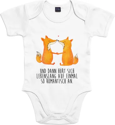 Produktbild von Mr. & Mrs. Panda overall baby Füchse Liebe 1. - 3. Monat - Heather Grey - Geschenk, Babystrampler, Fuchs, Ehe, babykleidung body, Freund, Strampler, Freundin, Babybody