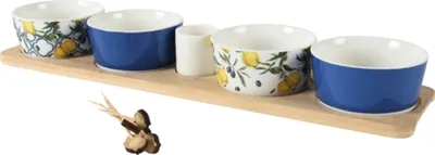 Produktbild von Set Tapasschalen aus Porzellan auf einem Holztablett