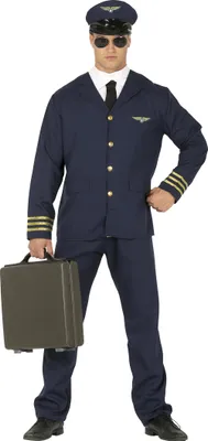 Productafbeelding van Pilot, carnavalspak, kapitein kostuum, vlieger uniform, carnaval, feestkleding, loods outfit, maat: 46 - 48 (S), kleur: blauw