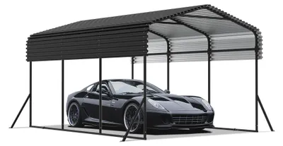 Produktbild von QEENTOE Metall Carport 4,5x3x2,5 m, Ganzmetallrahmen, Stahldach, verstärkte Basis, Outdoor Unterstand für Auto, LKW & Boote