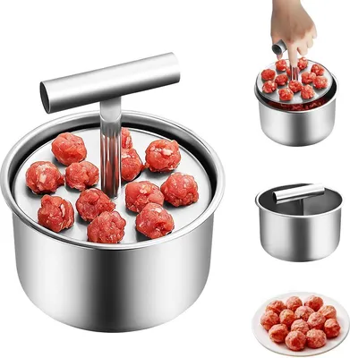 Produktbild von Fleischwolfaufsatz, Fleischbällchen Maker,Kitchen Meatball Maker,Edelstahl, 14*8,5 cm 12 Fleischbällchen auf einmal,für Küche Esszimmer