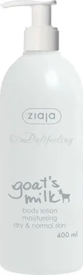 A white pump bottle of Ziaja Goat's Milk Body Lotion.