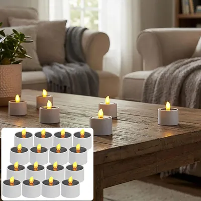 Produktbild von 16er-Set Solar-LED-Teelichter – wetterfest (IP44), mit Dämmerungssensor & warmweissem Licht – kabellos, energiesparend & ideal für Garten, Balkon & De