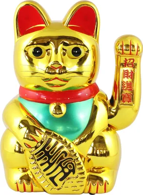 A golden Maneki-neko (lucky cat) figurine.