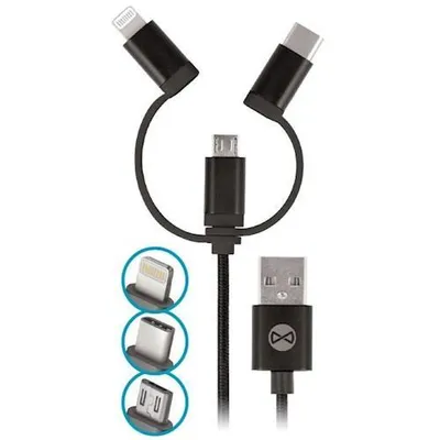 Obrázok produktu pre Kábel Forever 3v1 USB/microUSB, Lightning, USB-C, 1 meter, 1,5A, čierny
