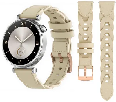 Produktbild von Stravo 18 mm Lederarmband geflochten für Garmin Venu 2S/3S/4 41 mm, Vivoactive 4S, Forerunner 255S/265S, Huawei GT5/6, bequem, Beige