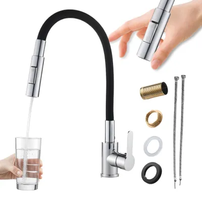 Produktbild von Granitan | RENO - Küchenarmatur - Flexibler Auslauf - 2 Strahlarten - Schwarz, Chrom - Messing - Keramikkopf