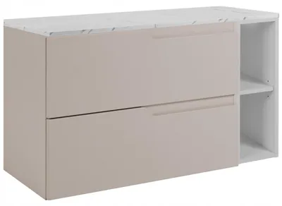 Zdjęcie produktu dla RODAN | Szafka pod umywalkę Kaszmir 80 cm - Blat biały marmur - 2 szuflady - Wisząca - Wbudowana biała półka - MODERN