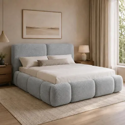 Produktbild von Home Collective Polsterbett Bubble Bouclé | Doppelbett mit Stauraum & Lattenrost | 160x200 cm in Grau, KI-generiertes Bild