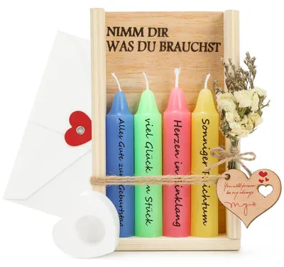 Image de Coffret cadeau pour femmes, comprenant un ensemble de bougies, une boîte en bois, des fleurs séchées et un support à bougies