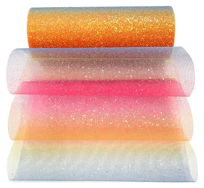 Productafbeelding van Tüllrollen met Glitters en Pailletten, 15 cm x 9 m, Regenboogkleur voor Decoratie
