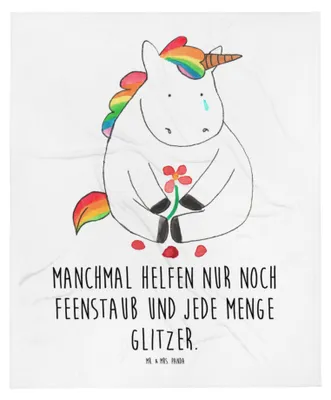 Produktbild von Mr. & Mrs. Panda Fleecedecke Einhorn Traurig - Weiß - Geschenk, Liebe, Babydecke, Blume, Einhörner, Schlummerdecke, Freunde, Plaid, Unicorn, Grußkarte, Erstlingsdecke
