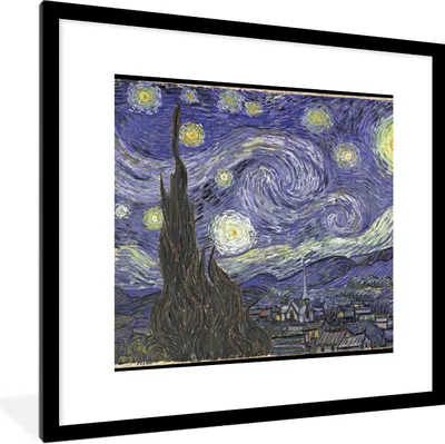 Produktbild von MuchoWow® Gerahmtes Poster Sternennacht - Vincent van Gogh 40x40 cm - Poster mit Schwarzem Bilderrahmen Wandposter Rahmen Foto Bilder - Poster - Plakat im Rahmen