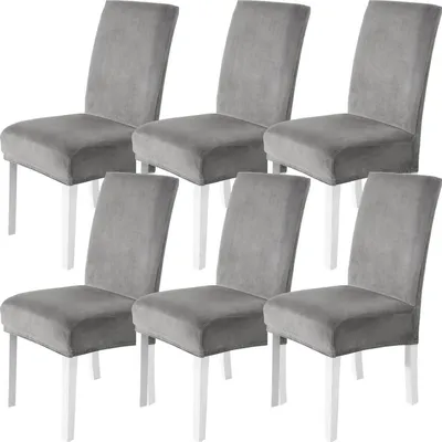 Productafbeelding van Stoelhoesjes, fluweel, set van 6, lichtgrijs, stretch, wasbaar, geschikt voor stoelen met hoge rugleuning en schommelstoelen