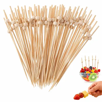 Cocktailspieße aus Bambus 12 cm, 100 Stück, mit Holzperlen, biologisch abbaubar