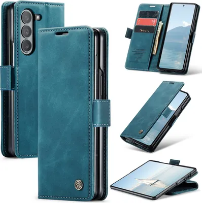 Produktbild von Galaxy Z Fold6 Hülle, Retro Kunstledertasche mit Standfunktion Schutzhülle für Samsung Galaxy Z Fold 6 5G Blau