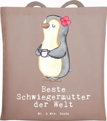 Produktbild von Mr. & Mrs. Panda Schultasche Pinguin Beste Schwiegermutter der Welt - Braun Pastell - Geschenk, Laptoptasche, Schwiegereltern, Tote Bag, Stoffbeutel, Geschenkidee, Mutter