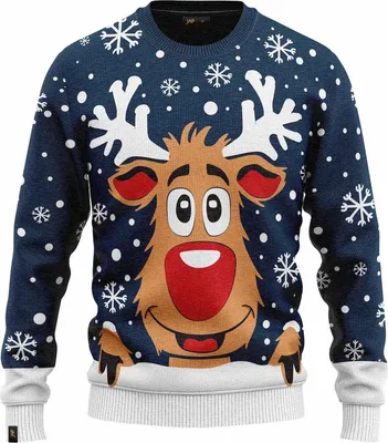 Obrázek produktu pro JAP Christmas Ošklivý vánoční svetr Sob Rudolf - 100% recyklovaný - Uni pro ženy i muže - Tmavě modrá - Velikost XXXL