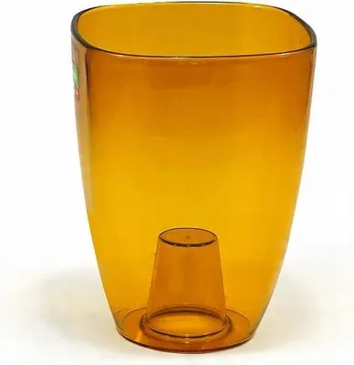 Zdjęcie produktu dla Doniczka do storczyków VERDENIA 12,5 cm – Pomarańczowa, Plastikowa Osłonka Transparentna