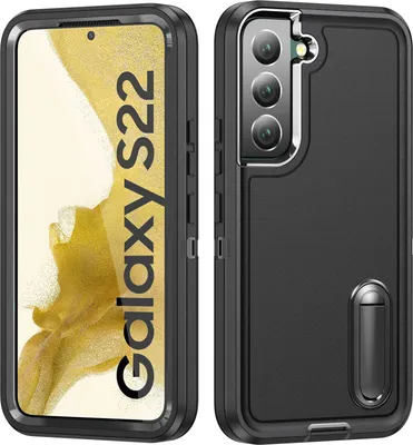 Immagine prodotto di Custodia per Samsung Galaxy S22 5G ibrida a tre strati antiurto protettiva con supporto nero