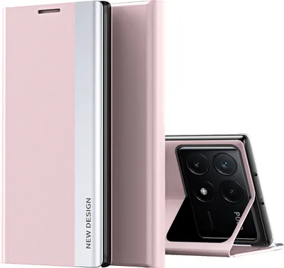 Produktbild von Xiaomi Poco F6 Pro Hülle, Leder PolyurethanMagnetisch Klapphülle PC Innere Schutzhülle mit Standfunktion für Xiaomi Poco F6 Pro/Redmi K70/K70 Pro Rosa