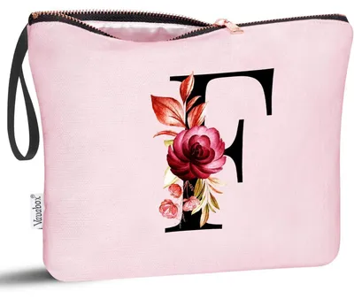 Productafbeelding van Cosmetica tas met gepersonaliseerde letter F, roze, katoen, waterdicht