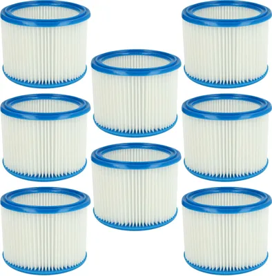 Produktbild von vhbw 8x Faltenfilter kompatibel mit Makita VC3011L, VC2512L, VC3012M, VC3511L, VC2012L, P-70219, VC2010L, VC2511, VC3012L Staubsauger - Patronenfilter Blau Weiß