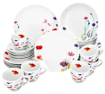 Immagine prodotto di 30 pezzi Servizio combinato Marie porcellana 6 persone tazze piattini piatti fiori
