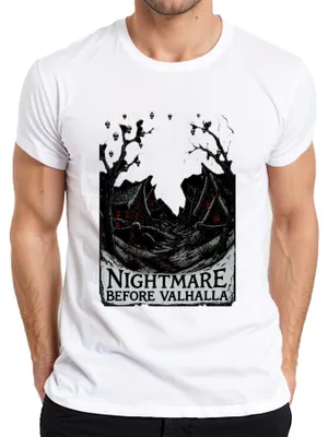 Zdjęcie produktu dla Nightmare Before Valhalla – koszulka męska z motywem nordyckich czaszek wikingów na Halloween, biała, rozmiar XXL
