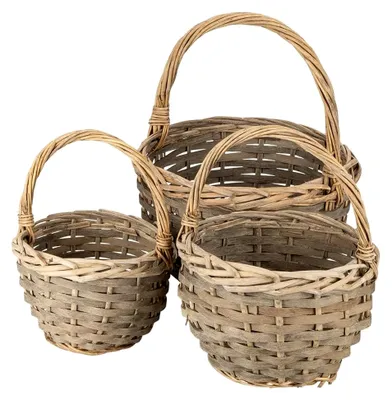 Produktbild von Weidenkorb-Set | 3 Körbe in unterschiedlichen Größen: Ø14, Ø18, Ø21 cm | mit Henkel | geflochten | rund | klein | geeignet als Präsent- oder Geschenkkorb (Dunkel)