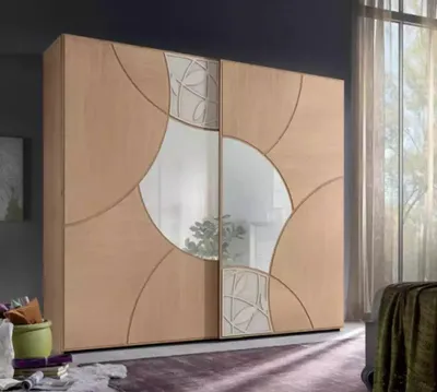 Image de Armoire avec portes coulissantes Chambre à coucher armoire en bois brun miroir