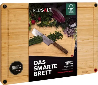 Produktbild von Schneidebrett 36x26x2.5 cm, Bambus, für Küche, doppelseitig, mit Saftrille, rutschfest