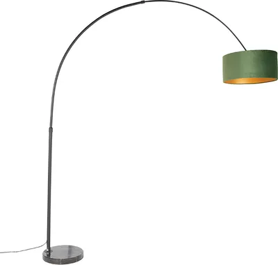 Zdjęcie produktu dla Łukowa lampa czarna welurowa klosz zielony ze złotem 50 cm - XXL