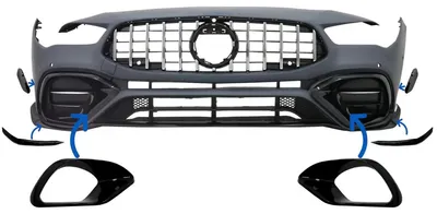 Productafbeelding van Zijkantgrille afdekkingsframe voor Mercedes CLA 45 45S X118 C118, modeljaren 2019-05.2023, glanzend zwart.