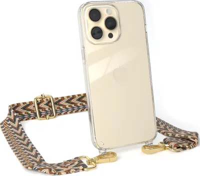 Produktbild von EAZY CASE Handykette - Verstellbarer Trageriemen kompatibel mit Apple iPhone 14 Pro Max, Handykordel mit transparenter Silikon-Hülle, Band in Braun